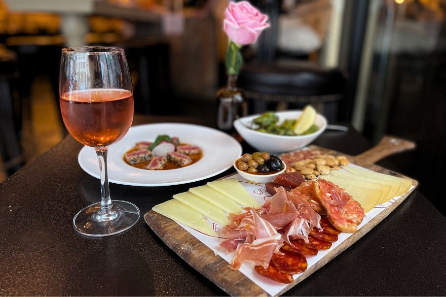 Spanish rosé wine and tapas at Socarrat Paella Bar Manhattan
